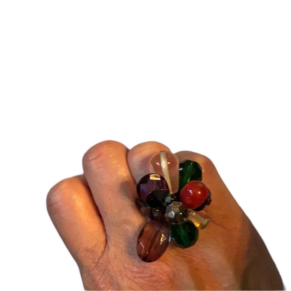 BODEN Glam Beaded Jewel Cluster Multi Color Statement Ring NWOT